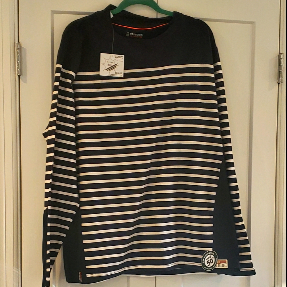 Tribute navy and white strip spf 50 beach shirt